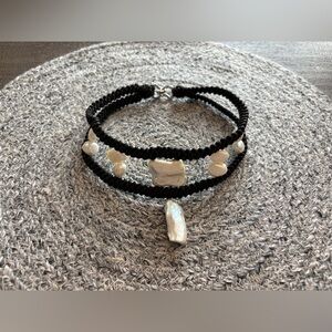 Modern Black and White Freshwater Baroque Pearl Choker Necklace